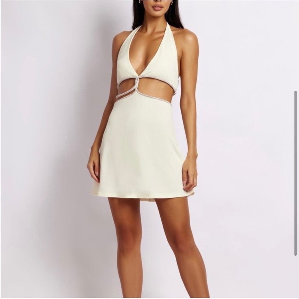 Meshki Cream Halter Mini Dress
